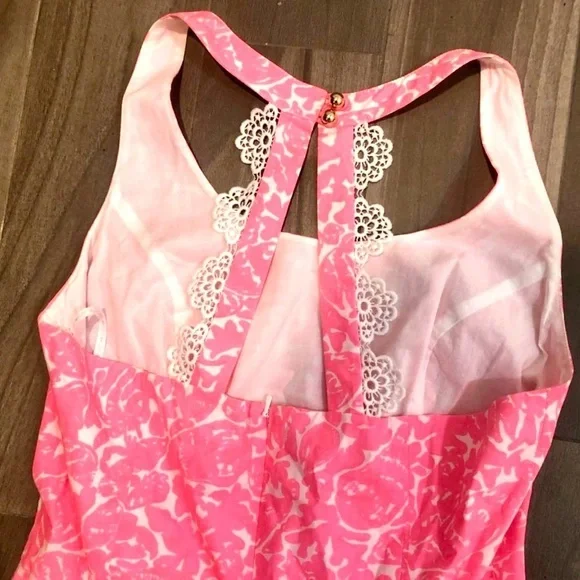 Lilly Pulitzer Zo Cosmo Pink Skater Dress Neon Pink And White Size 2 - Picture 6 of 8
